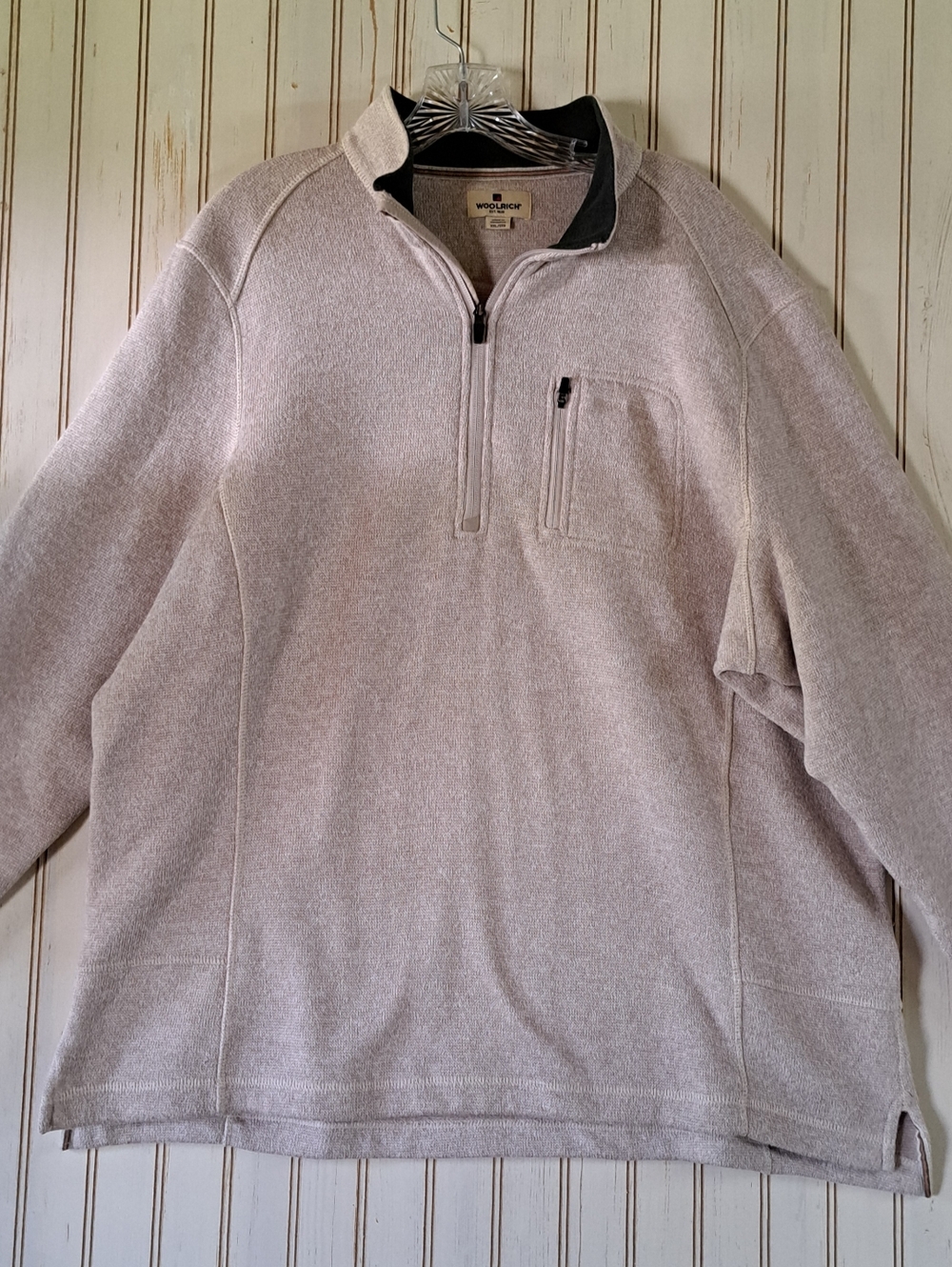 Mens Woolrich Sweater Adult 2XL XXL Oatmeal Quarter Zip Pullover Shirt Outdoors